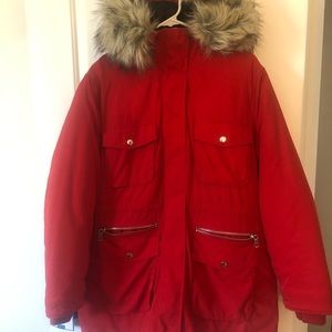 Red fur hood parka